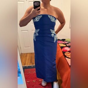 Royal Blue Dress with Light Blue Embroidered Accents